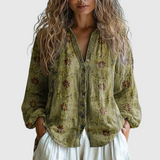 Ambre™ | Vintage bluza z listnim potiskom