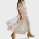 Helena - Midi obleka Lacey z V-izrezom