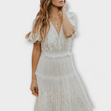Helena - Midi obleka Lacey z V-izrezom