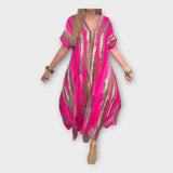 Dolgi kaftan z V-izrezom in širokimi rokavi