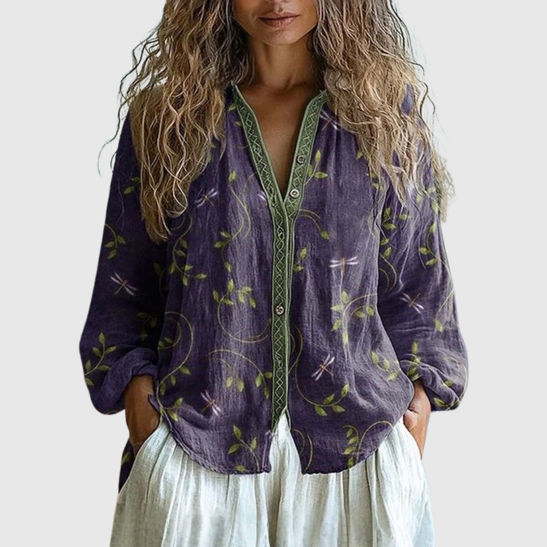 Ambre™ | Vintage bluza z listnim potiskom