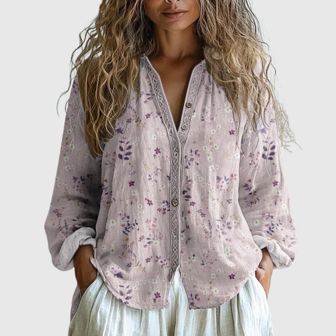 Ambre™ | Vintage bluza z listnim potiskom