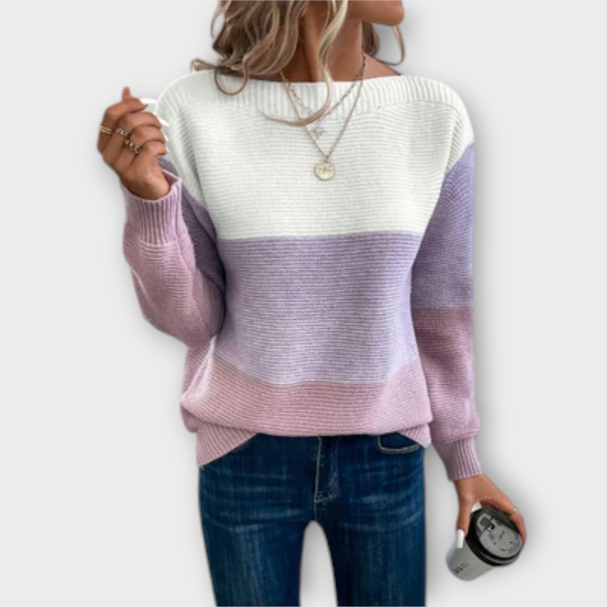 Clara - Eleganten pulover s patchwork vzorcem v treh barvah