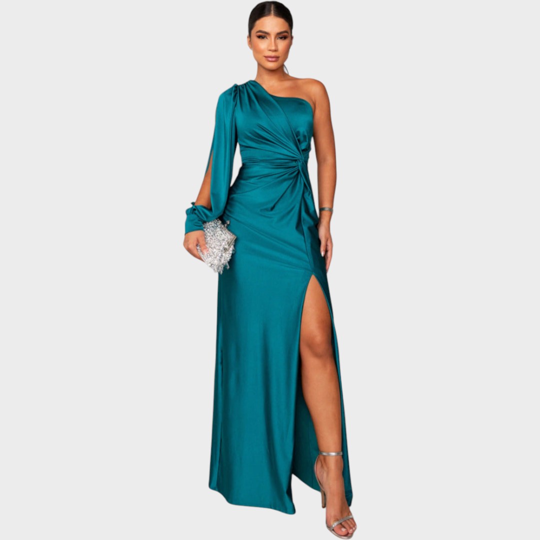 Rasa – Eleganten dolg večerni plašč z enim ramenom