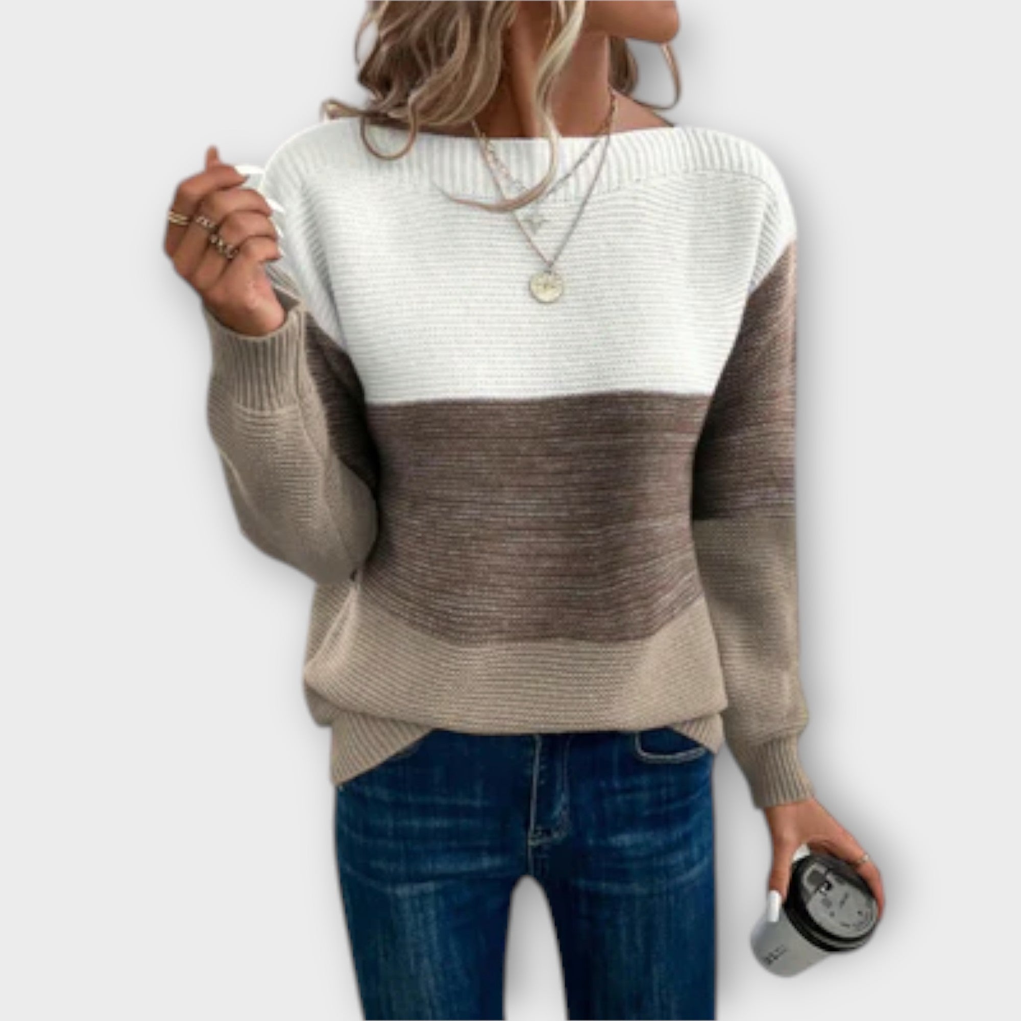 Clara - Eleganten pulover s patchwork vzorcem v treh barvah