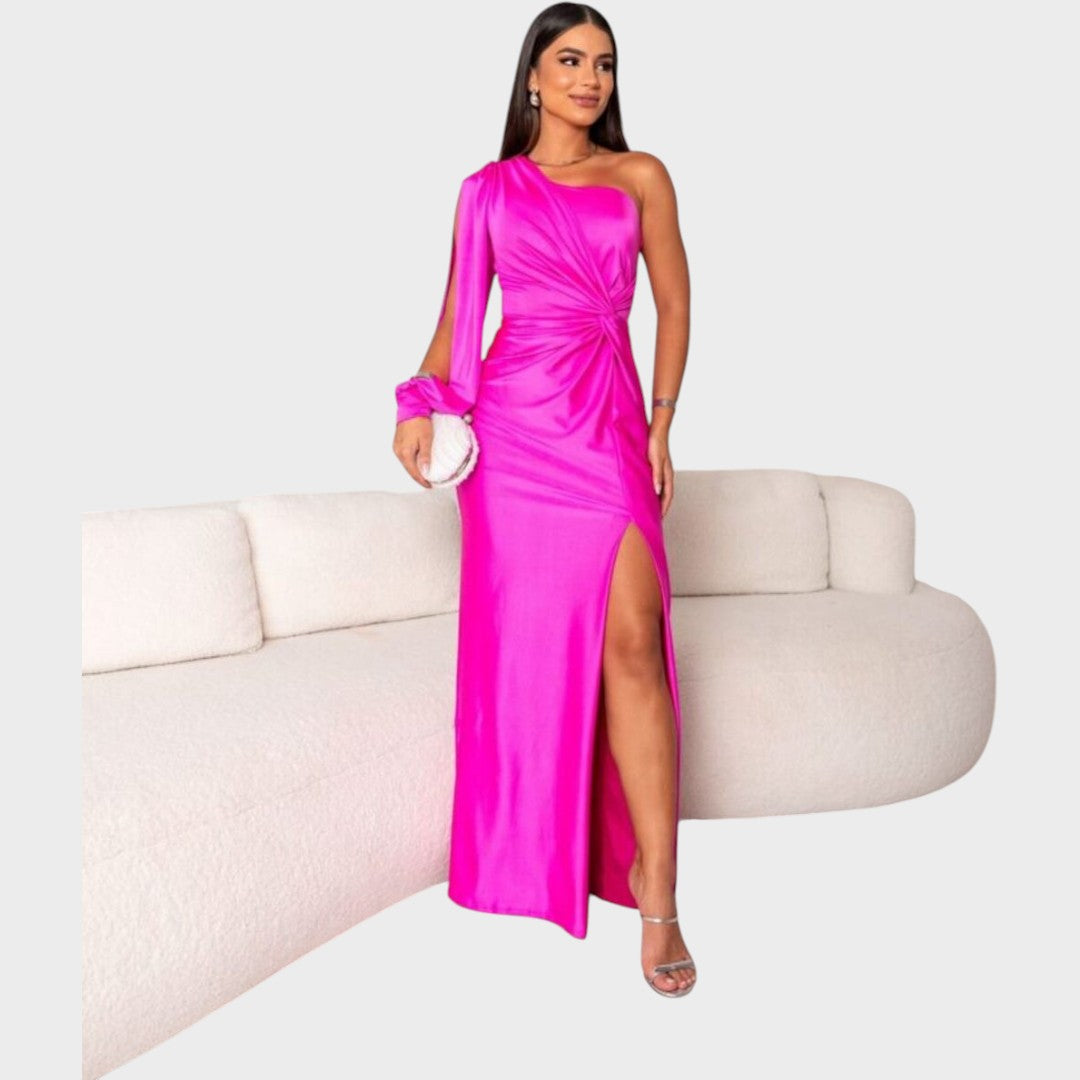 Rasa – Eleganten dolg večerni plašč z enim ramenom