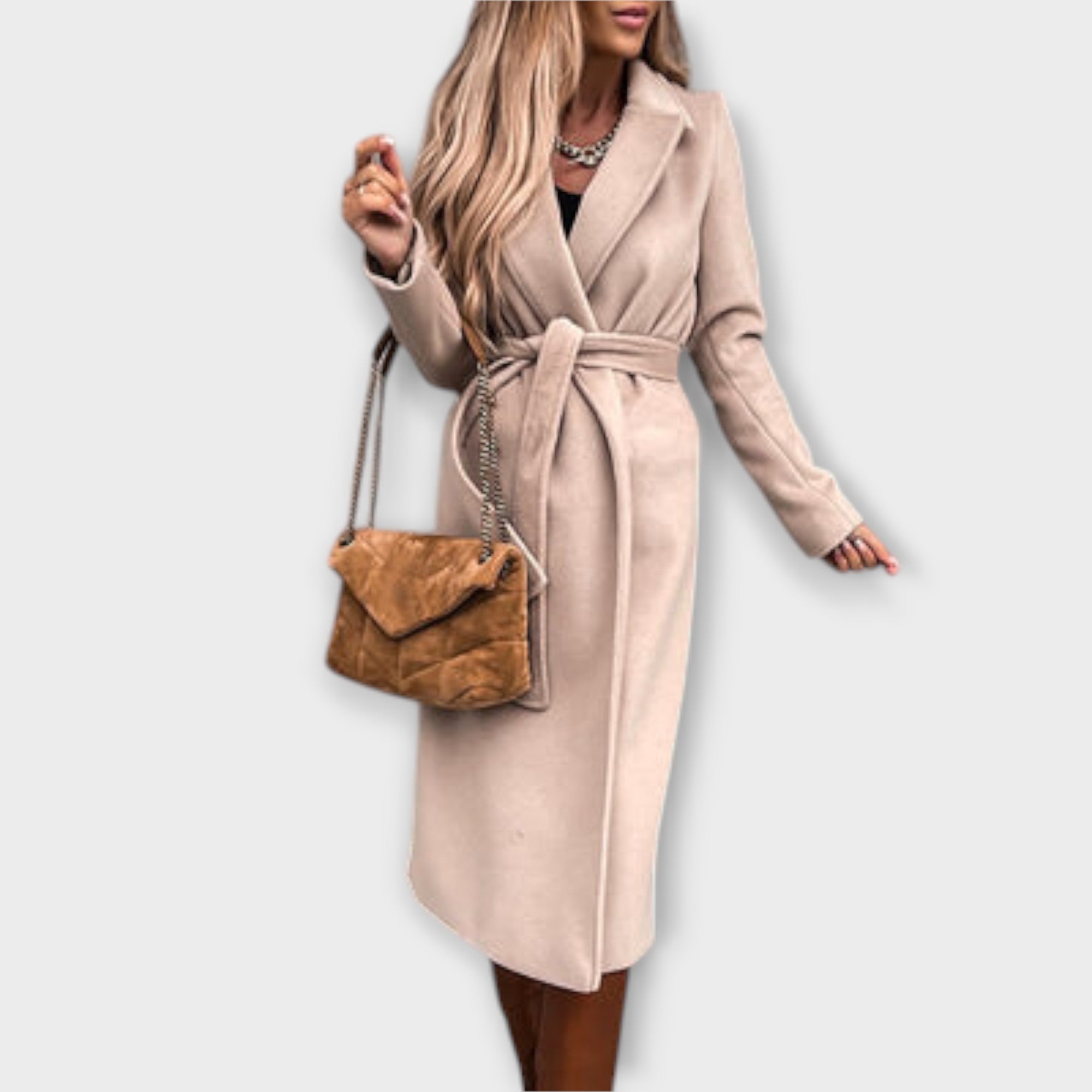 Eliza - Eleganten Dolg Plašč z Pasom