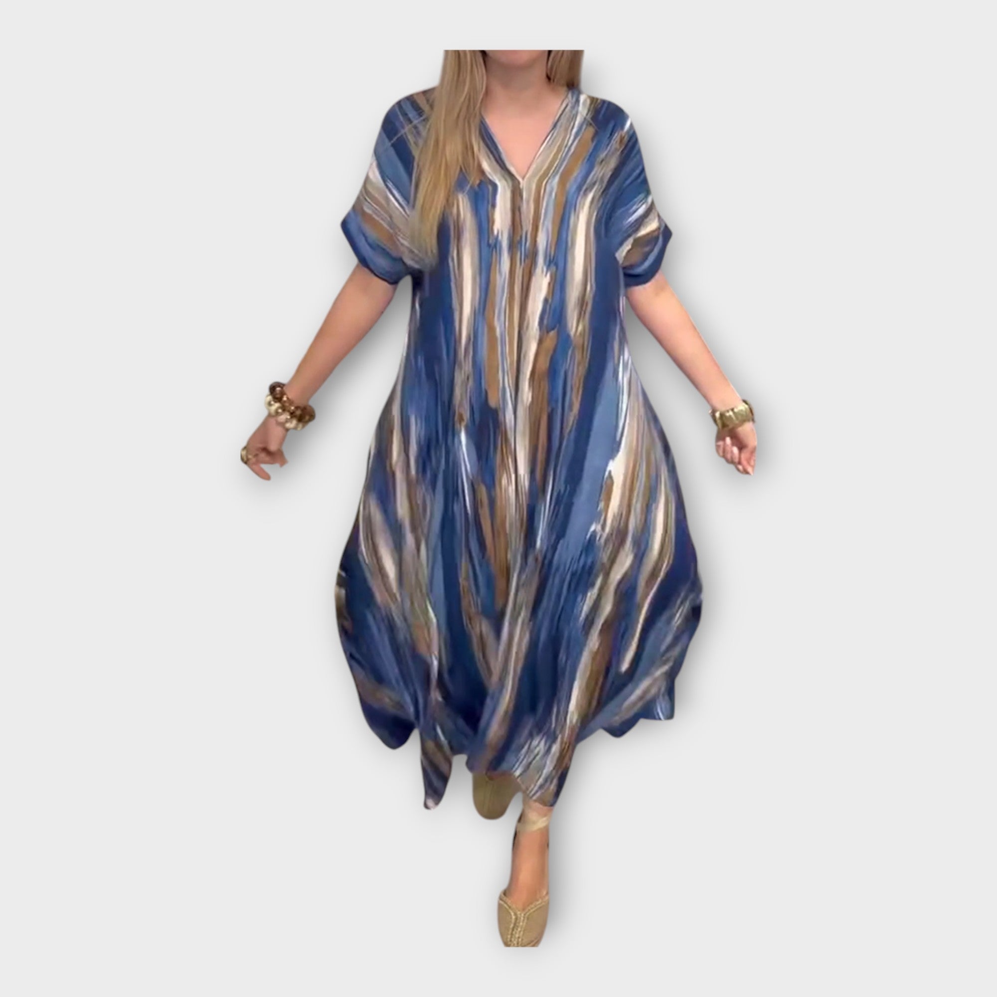 Dolgi kaftan z V-izrezom in širokimi rokavi