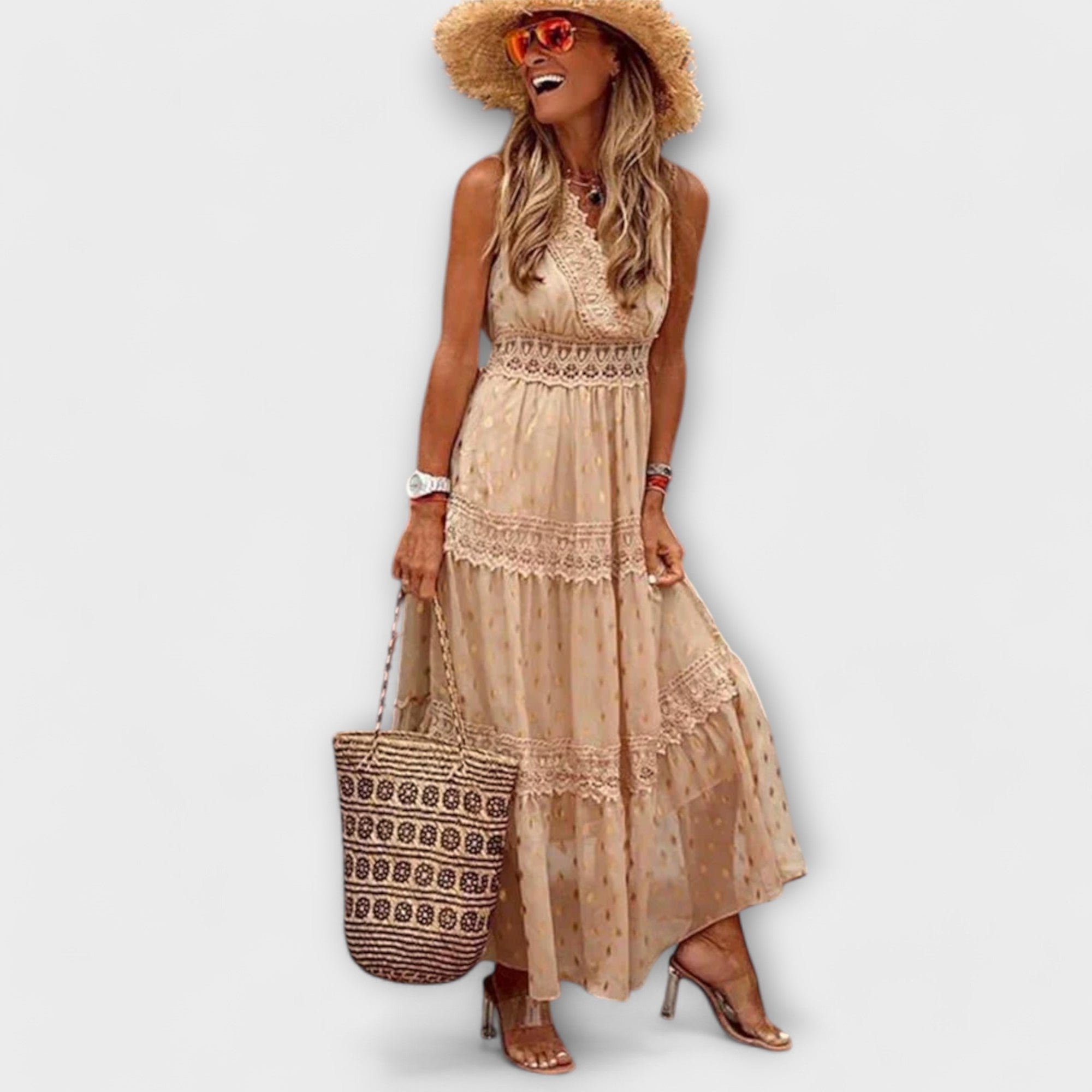 Lola - Maxi obleka z boho čipkastimi detajli